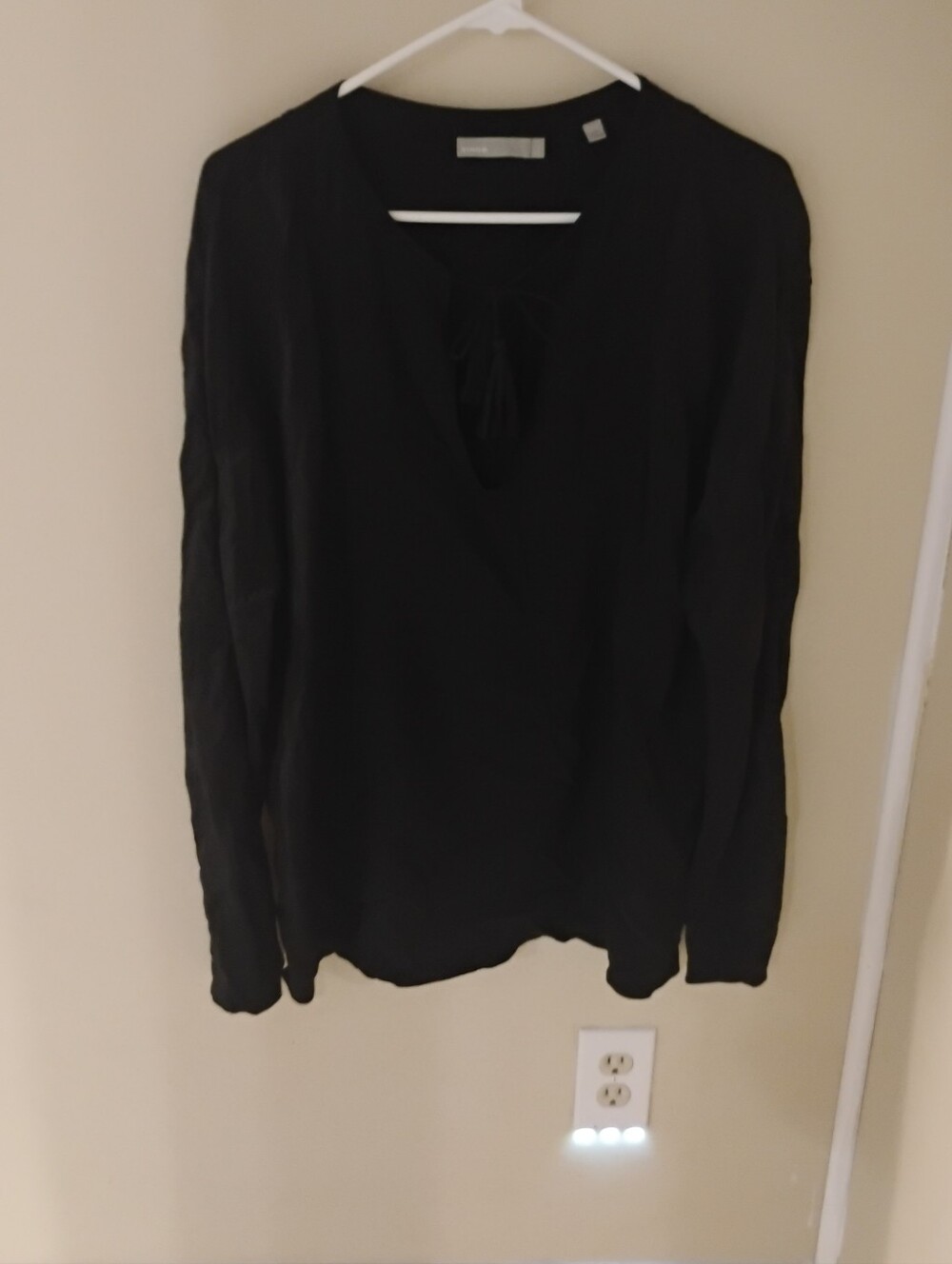 Vince Womens Black Tassel Tie Long Sleeve Blouse Size L
